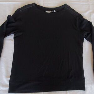 Athleta Womens Shirt Size S Black Boat Neckline Long Sleeve Shoulder Zip Accent